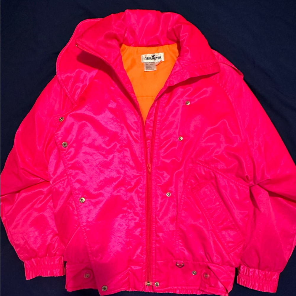 Vintage Hot neon pink Obermeyer two piece ski snow suit